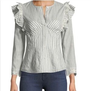 Rebecca Taylor Corset Striped Ruffled Top Size 8